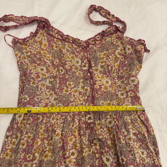Patrons of Peace Floral Maxi Dress Small Pink Yellow Boho Smocked Tiered Button - Picture 8 of 13
